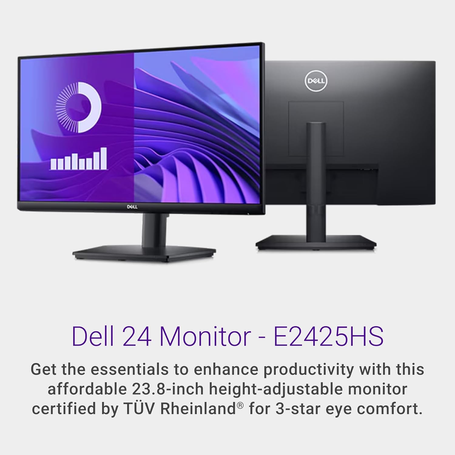 Dell E2425H 23.8" FHD Monitor, Black Color Connectivity: 1 VGA, 1 DisplayPort 1.2 thumbnail 3