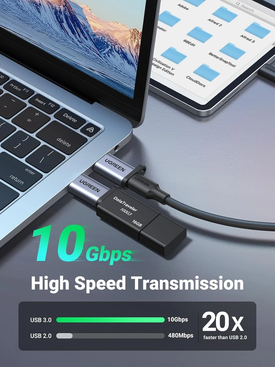 UGREEN USB-C Male to USB-A 3.0 Female Adapter with Lanyard (Space Gray)