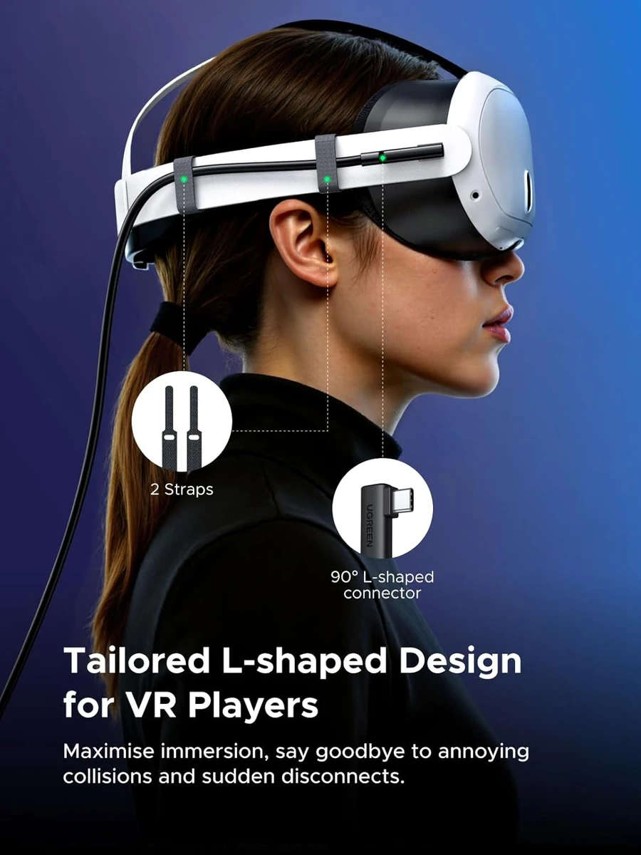 UGREEN Right Angle USB-C to USB-C Link Cable 5m (Black) thumbnail 2