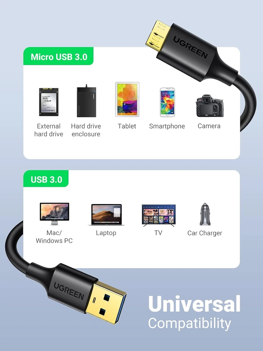 UGREEN USB-A 3.0 to Micro USB 3.0 Male Cable 0.5m Black thumbnail 2