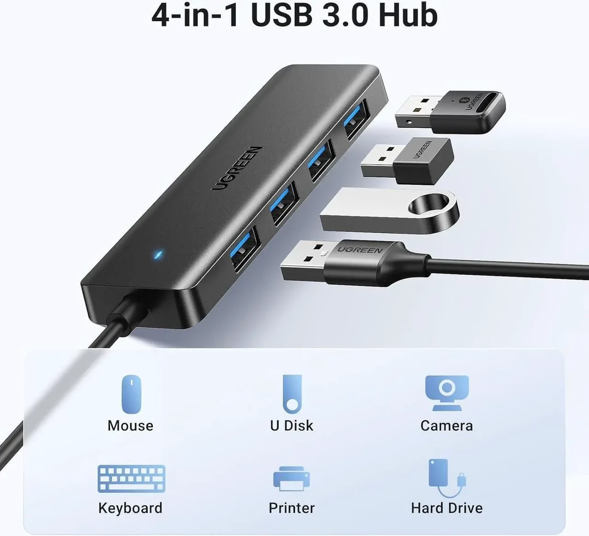 UGREEN USB-C to 7-Port USB-A 3.0 Hub DC 12V EU thumbnail 2
