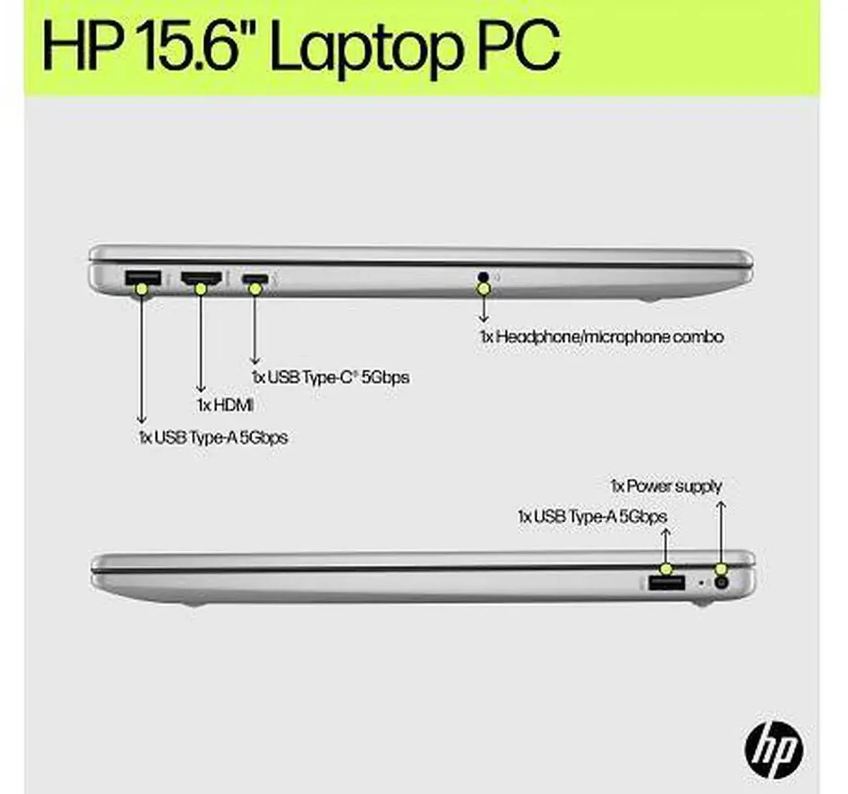 HP Notebook 250 G10, Intel Core i7 1355U, 8GB DDR4 3200, 512GB PCIe NVMe M.2 SSD, FreeDOS, 15.6" FHD, No ODD, Realtek Wi-Fi 6E RTL8852BE (2x2) and Bluetooth 5.3 wireless card, 1080p FHD Camera, Stereo speakers, integrated digital microphone, Backlit Keyboard, Turbo Silver, 1 Year Warranty, Ports: On