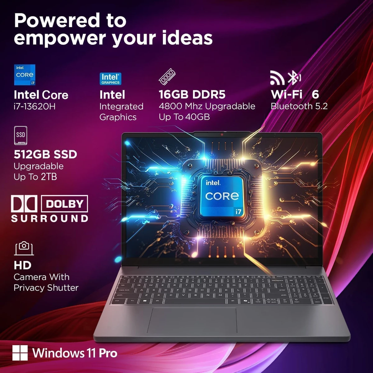 Lenovo IdeaPad 5 2-in-1 14IRH9, Intel Core i5 13420H, 8GB LPDDR5 5200 (Not Upgradable), 512GB SSD M.2 2242 PCIe 4.0x4 NVMe, Windows 11 Home, 14" WUXGA Touch Screen, No ODD, WLAN + Bluetooth (Wi-Fi 6 11ax, 2x2 + BT5.1), FHD 1080p with Privacy Shutter Webcam, Stereo speakers, Fingerprint Reader, Backl