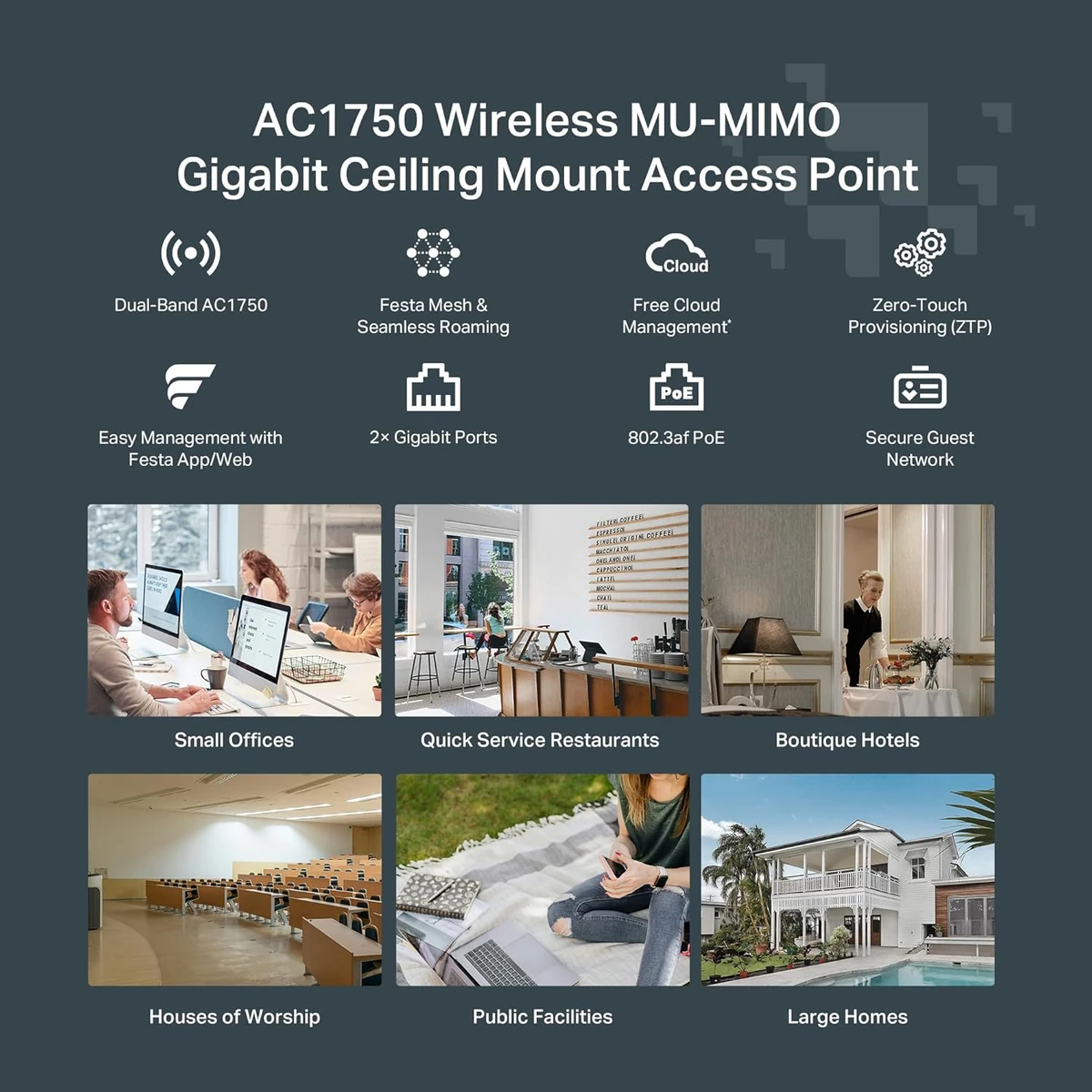 TP-Link AC1750 Wireless MU-MIMO Gigabit Ceiling Mount Access Point thumbnail 4