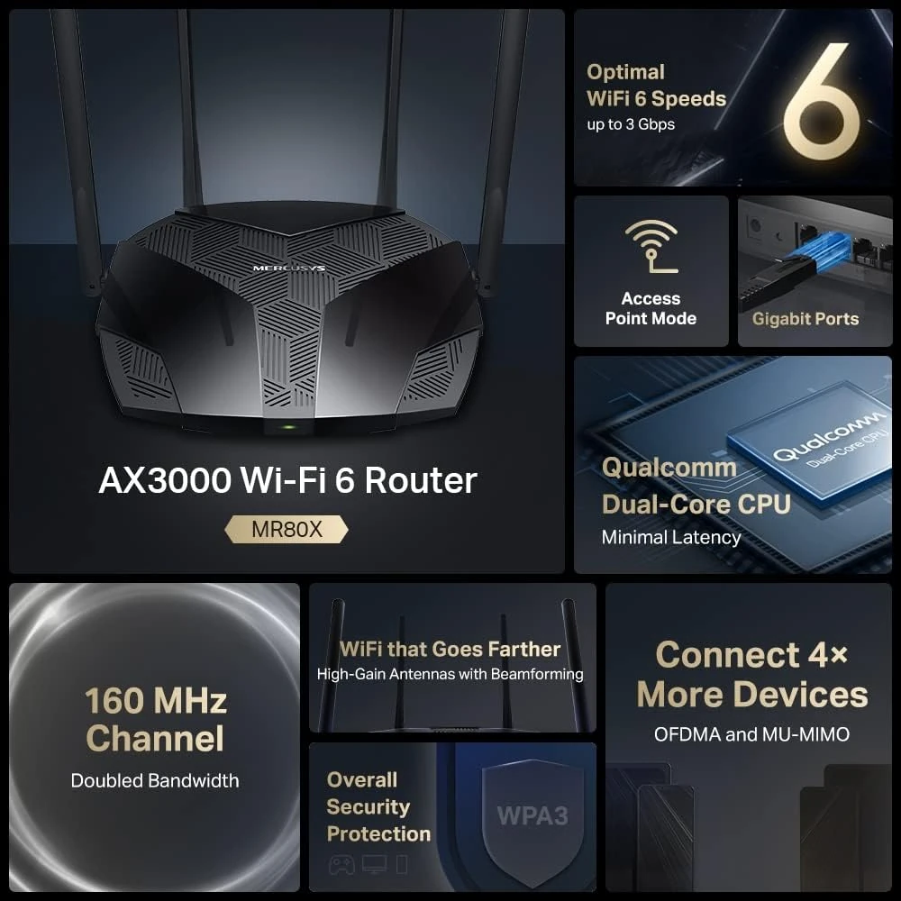 MERCUSYS AX3000 Wireless Dual-Band Wi-Fi 6 Router thumbnail 3