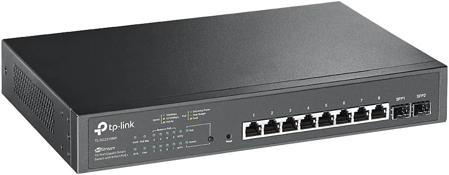 TP-Link JetStream 10-Port Gigabit Smart Switch with 8 PoE+ Ports & 2 Gigabit SFP Slots TL-SG2210MP