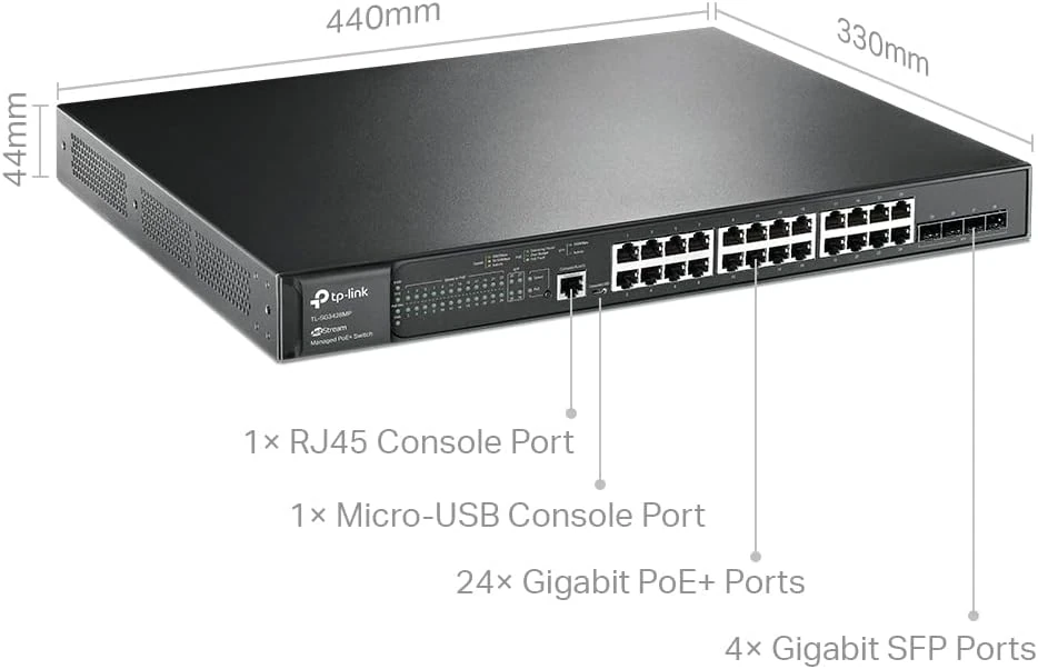TP-Link Omada JetStream 28-Port Gigabit L2+ Managed Switch with 24 PoE+ Ports and 4 Gigabit SFP Slots thumbnail 2