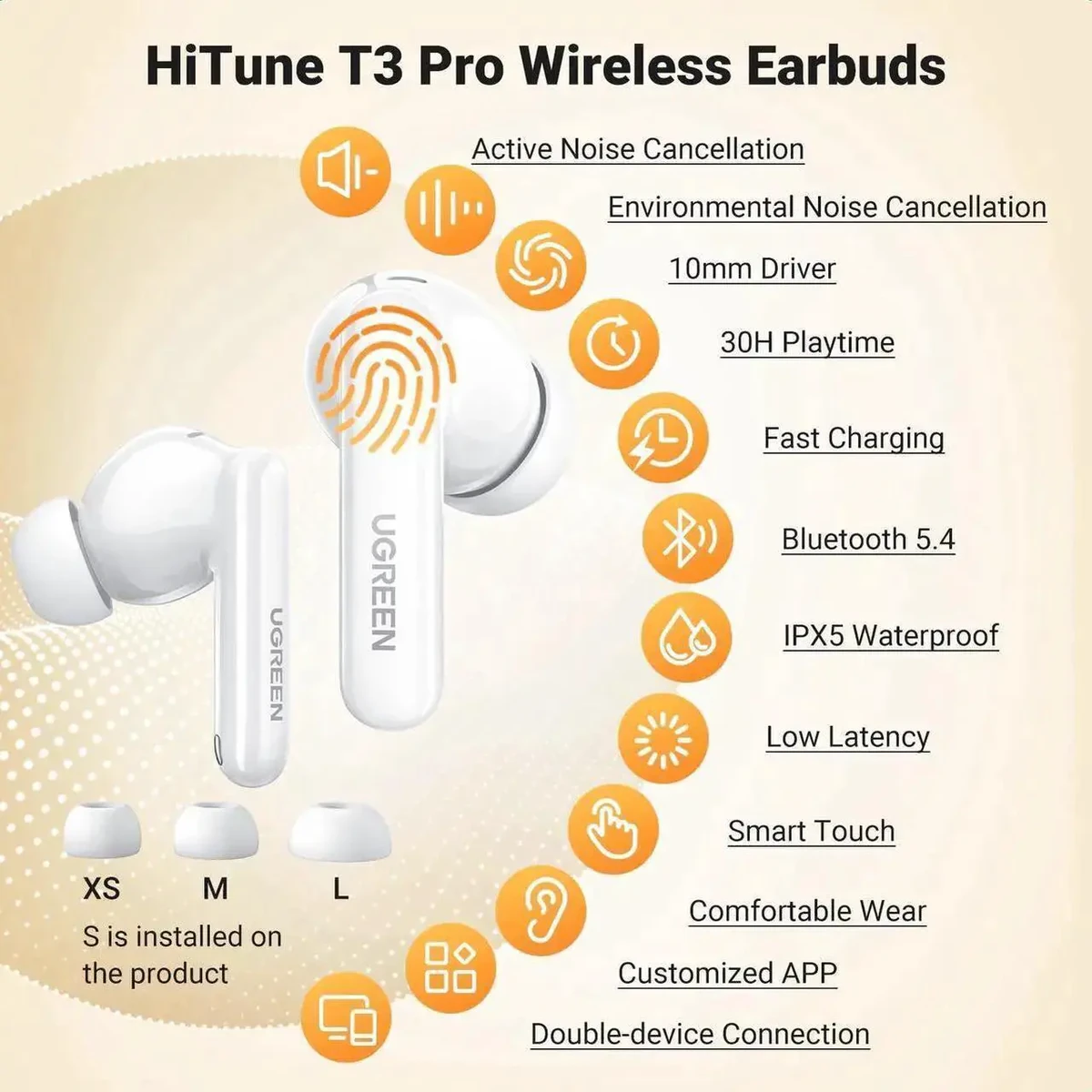 UGREEN HiTune T3 Pro Active Noise-Cancelling Wireless Earbuds thumbnail 4