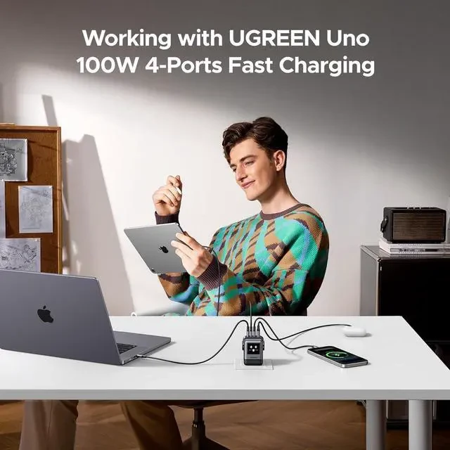 UGREEN Uno Robot 65W 3-Port GaN Fast Charger UK Grey
