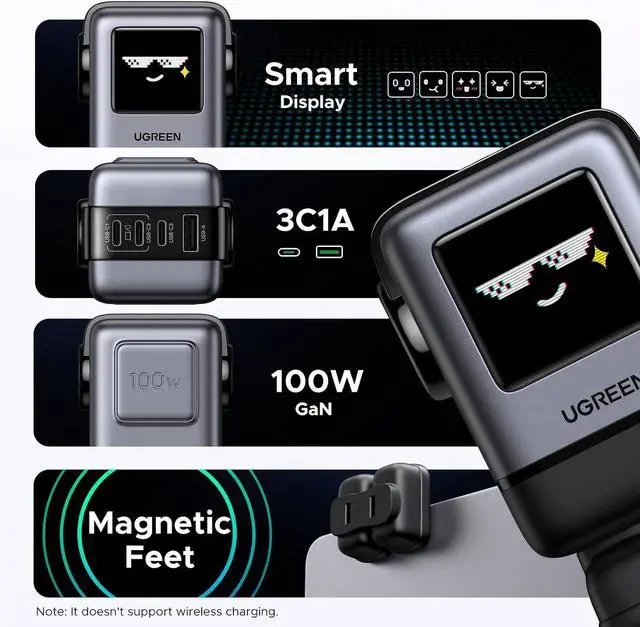UGREEN Uno Robot 65W 3-Port GaN Fast Charger UK Grey thumbnail 3