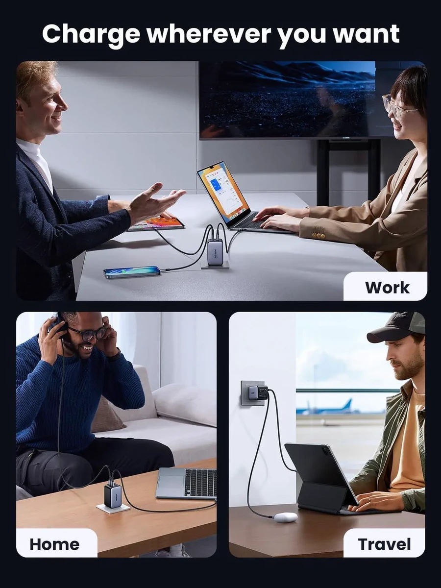 UGREEN Nexode Pro 65W 3-Port GaN Fast Charger UK Grey+1.5M 100W Cable thumbnail 2