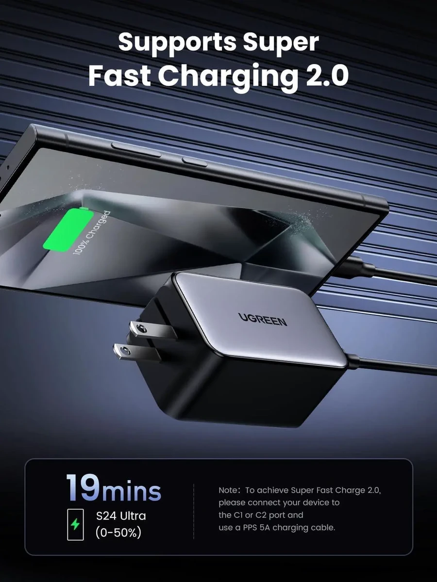 UGREEN Nexode Pro 65W 3-Port GaN Fast Charger UK Grey+1.5M 100W Cable thumbnail 4