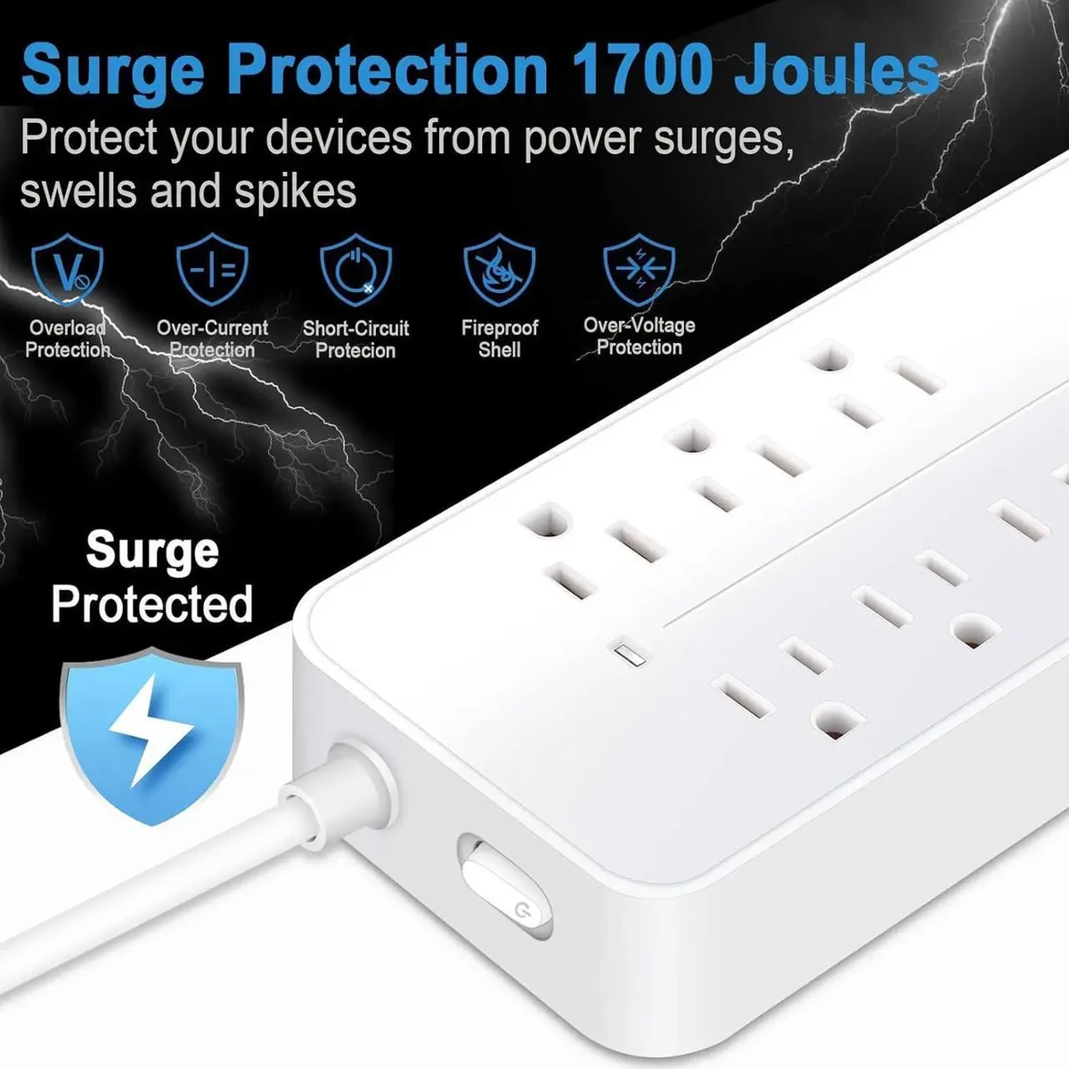 UGREEN Surge Protector Power Strip (6 AC Outlets + 65W 2A2C) UK White 2m