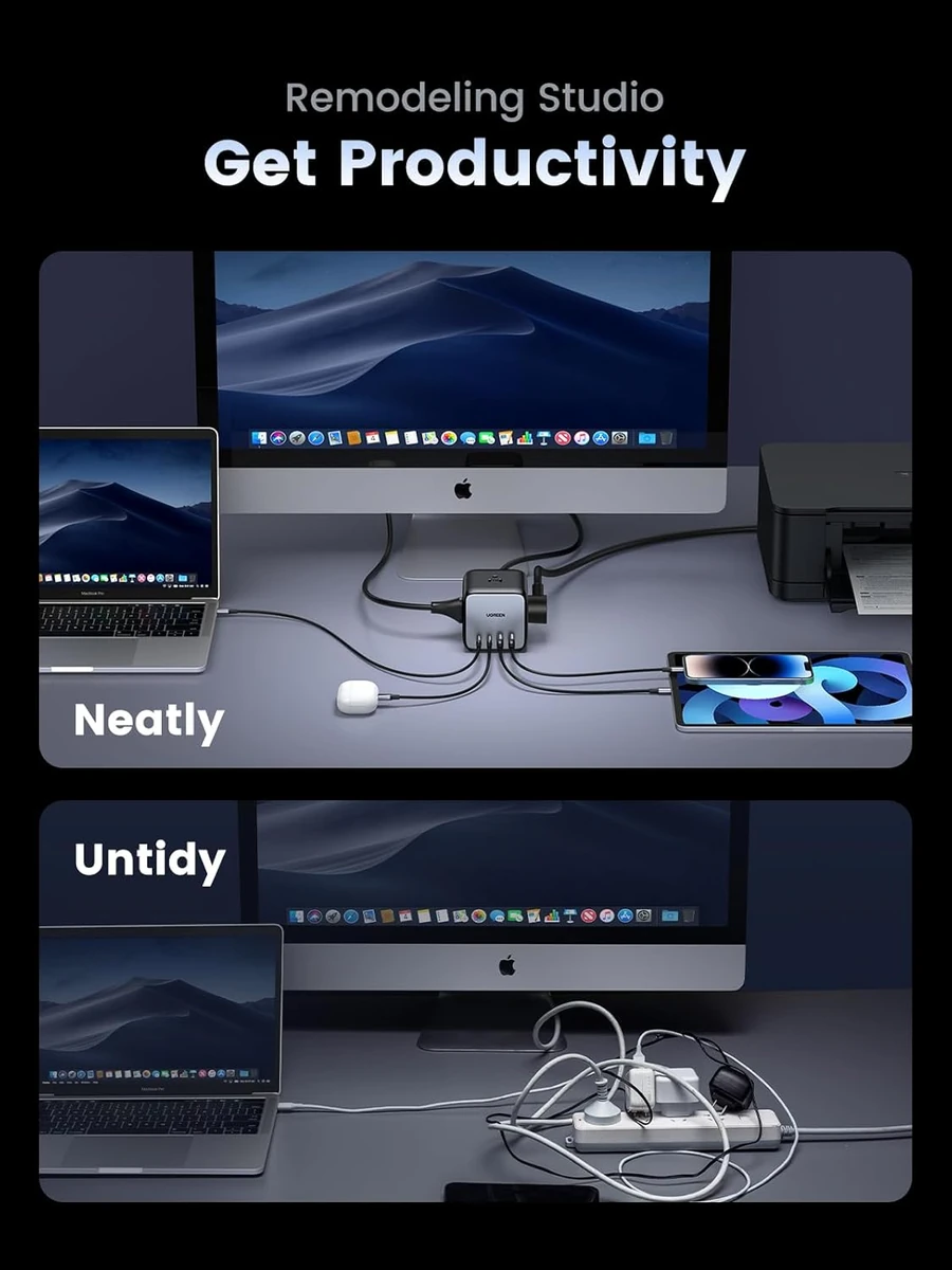 UGREEN DigiNest Cube Power Strip (3 AC outlets + 65W 2A2C) UK Black 1.8m thumbnail 3