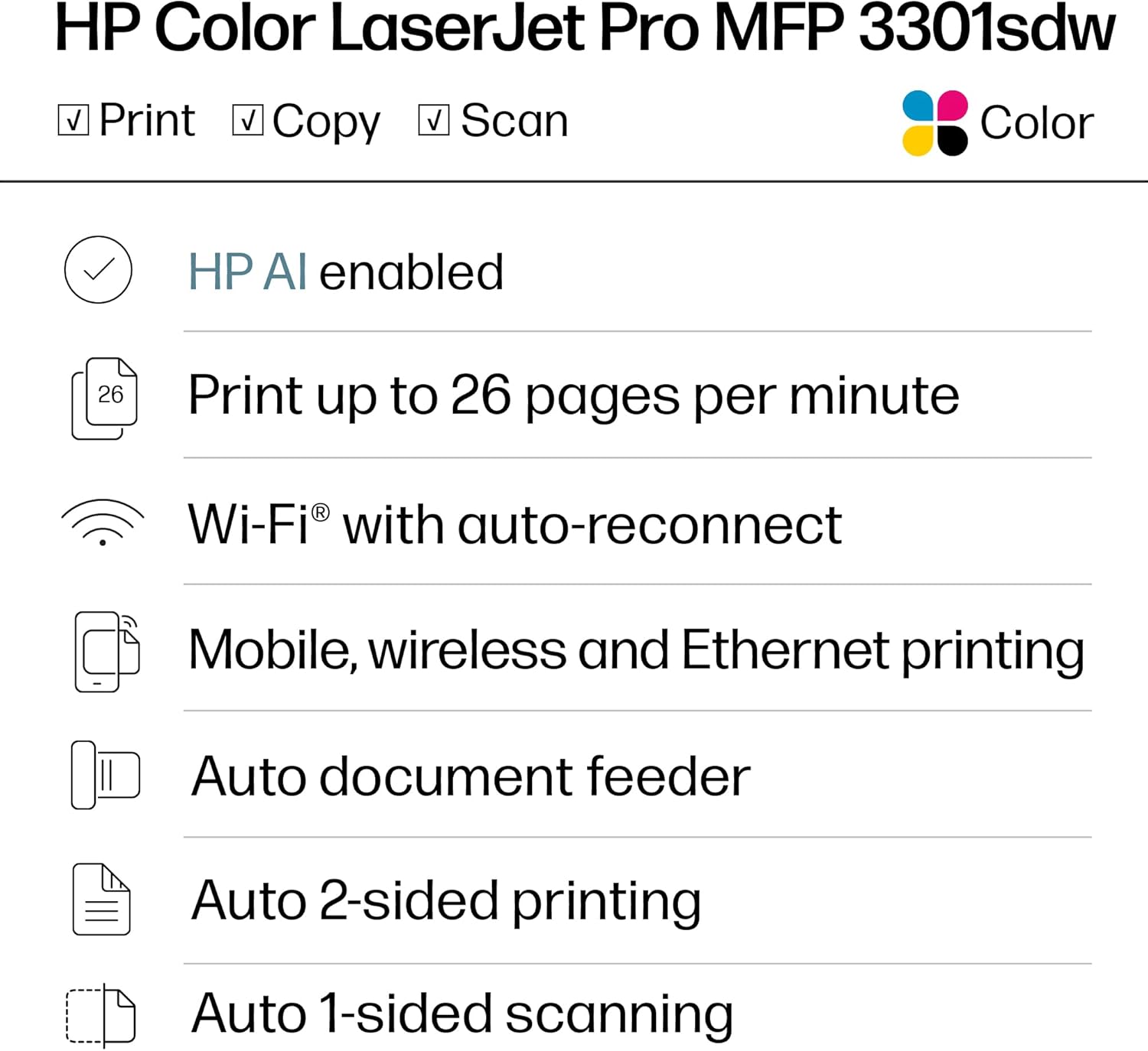 HP Color LaserJet Pro MFP 3303fdn Printer, Print, Copy, Scan and Fax thumbnail 3