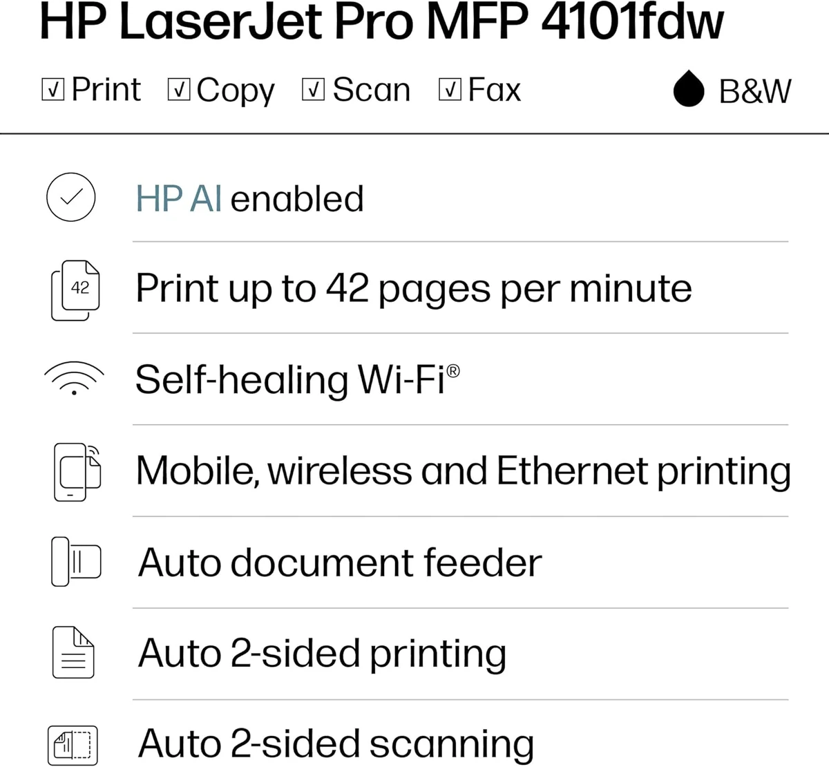 HP LaserJet Pro MFP 4103fdw Printer, Print, Copy, Scan and Fax