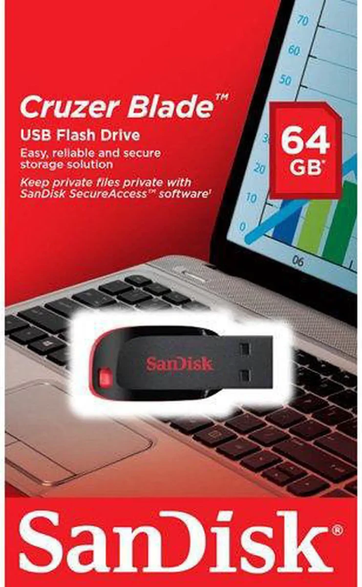 SanDisk Cruzer Blade USB Flash Drive 64GB thumbnail 2
