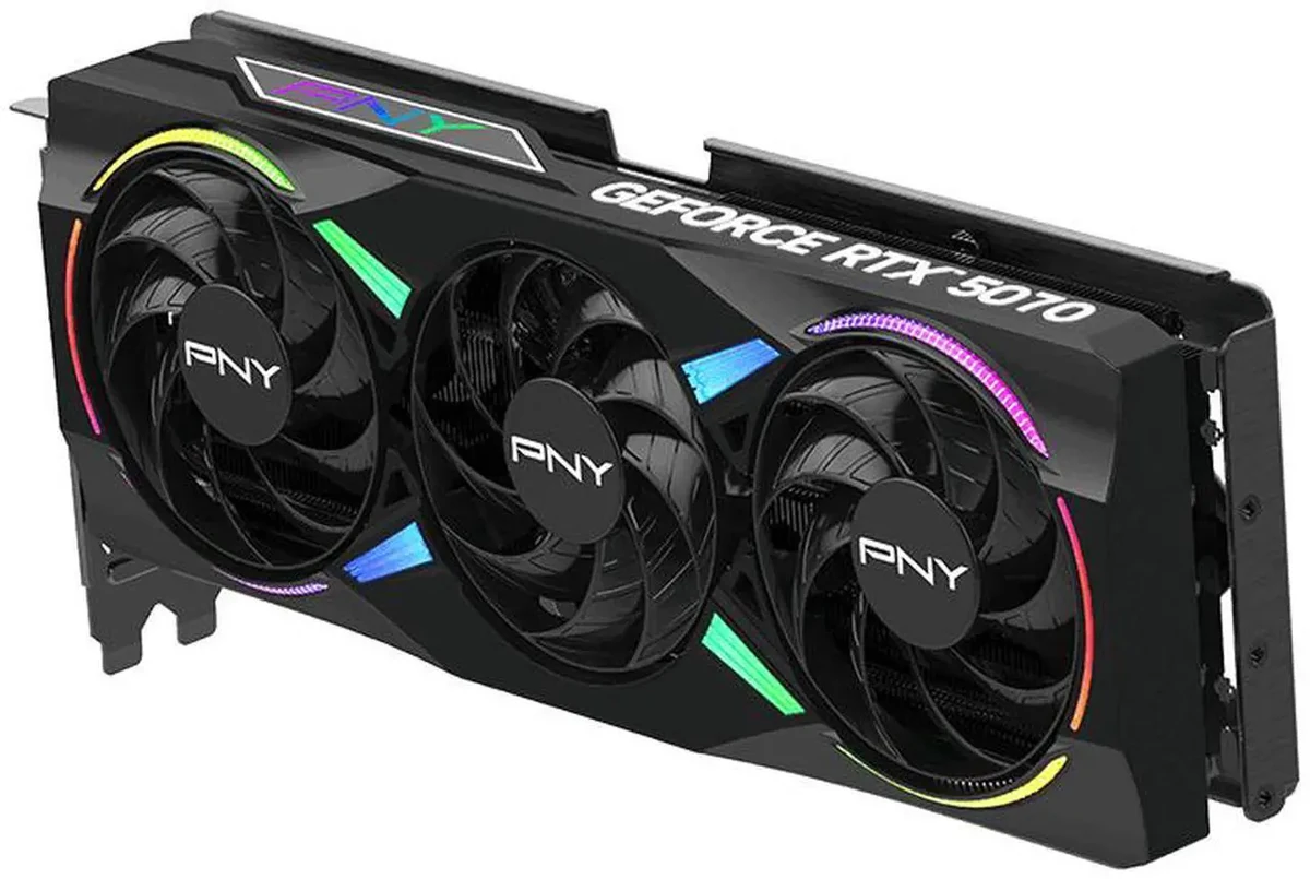PNY GeForce RTX 5070 ARGB EPIC-X RGB OC Triple Fan 12GB GDDR7 Graphics Card, Display Outputs: 3 x DisplayPort 2.1b, 1 x HDMI 2.1b, Recommended Power Supply: 650W, Power Input: 16-Pin thumbnail 4